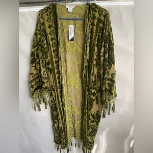 Eye catching and stunning velvet olive green kimono